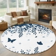 thumbnail image 1 of Round Area Rugs Collection 6 Ft, Blue Spring Botanical Non-Slip Residential Carpet, Weeping Eucalyptus Butterfly Indoor Crawling Mats Runner Rugs for Living Room/Dining Room/Bedroom, 1 of 8