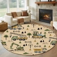 thumbnail image 1 of Round Area Rugs Collection 6 Ft, Cartoon Tractor Non-Slip Residential Carpet, Cute Digger Shovel Truck Car Khaki Indoor Crawling Mats Runner Rugs for Living Room/Dining Room/Bedroom, 1 of 8