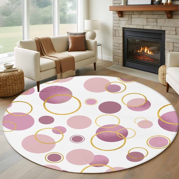 Round Area Rugs Collection 6 Ft, Pin Polka Dots Non-Slip Residential Carpet, Modern Abstract Art Indoor Crawling Mats Runner Rugs for Living Room/Dining Room/Bedroom