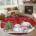 thumbnail image 1 of Round Area Rugs Collection 6 Ft, Red Christmas Non-Slip Residential Carpet, Xmas Tree Snowman Bear Snowfall Plaid Indoor Crawling Mats Runner Rugs for Living Room/Dining Room/Bedroom, 1 of 8