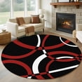 thumbnail image 1 of Round Area Rugs Collection 6 Ft, Red Geometric Non-Slip Residential Carpet, Vintage Abstract Stripes Aesthetic Art Indoor Crawling Mats Runner Rugs for Living Room/Dining Room/Bedroom, 1 of 8