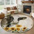 thumbnail image 1 of Round Area Rugs Collection 6 Ft, Sunflowers Cow Non-Slip Residential Carpet, Vintage Farmhouse Animals Flowers Indoor Crawling Mats Runner Rugs for Living Room/Dining Room/Bedroom, 1 of 8