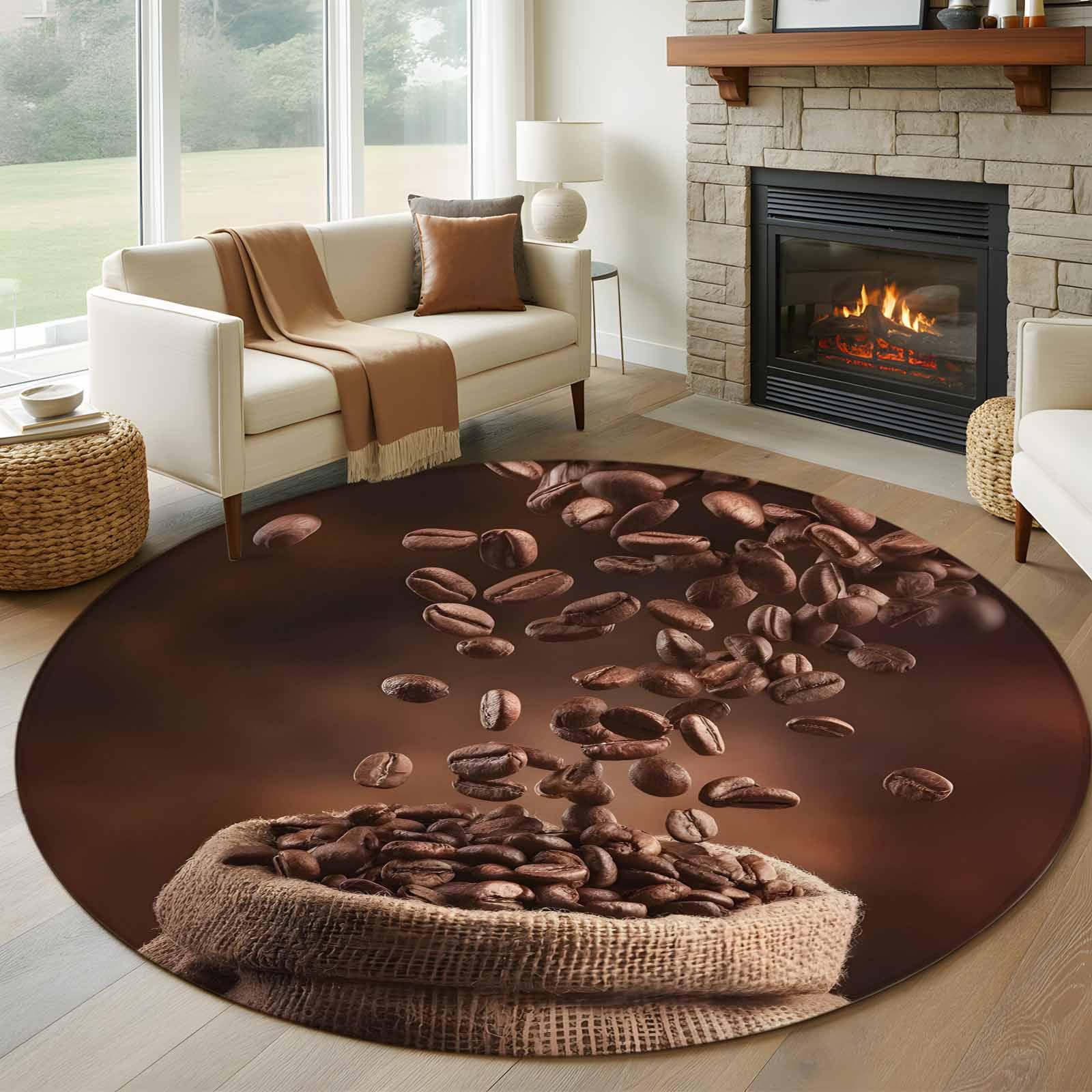 Round Area Rugs Collection 7 Ft, Coffee Beans Non-Slip Residential ...