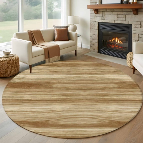 Round Area Rugs Collection 7 Ft, Light Brown Wood Grain Non-Slip Residential Carpet, Western Farmhouse Barn Door Indoor Crawling Mats Runner Rugs for Living Room/Dining Room/Bedroom