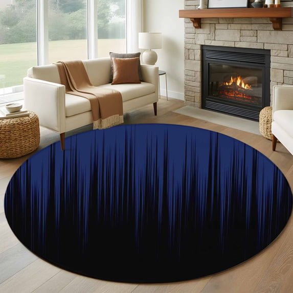 Round Area Rugs Collection 7 Ft, Navy Blue Black Ombre Non-Slip Residential Carpet, Modern Abstract Striped Gradient Indoor Crawling Mats Runner Rugs for Living Room/Dining Room/Bedroom