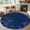 thumbnail image 1 of Round Area Rugs Collection 7 Ft, Navy Blue Flowers Non-Slip Residential Carpet, Rustic Abstract Floral Simple Art Indoor Crawling Mats Runner Rugs for Living Room/Dining Room/Bedroom, 1 of 8