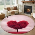 thumbnail image 1 of Round Area Rugs Collection 7 Ft, Valentine's Day Non-Slip Residential Carpet, Red Heart Love Trees Romance Spring Indoor Crawling Mats Runner Rugs for Living Room/Dining Room/Bedroom, 1 of 8