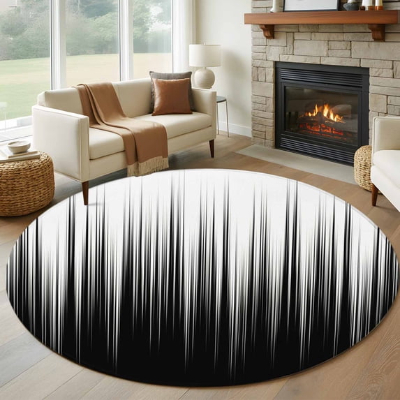 Round Area Rugs Collection 8 Ft, Black White Non-Slip Residential Carpet, Modern Geometric Abstract Gradient Striped Indoor Crawling Mats Runner Rugs for Living Room/Dining Room/Bedroom