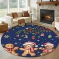 thumbnail image 1 of Round Area Rugs Collection 8 Ft, Gingerbread Christmas Non-Slip Residential Carpet, Xmas Balls Branches Navy Blue Indoor Crawling Mats Runner Rugs for Living Room/Dining Room/Bedroom, 1 of 8