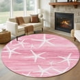 thumbnail image 1 of Round Area Rugs Collection 8 Ft, Pink Coastal Non-Slip Residential Carpet, Summer Ocean Waves Ombre Sea Starfish Indoor Crawling Mats Runner Rugs for Living Room/Dining Room/Bedroom, 1 of 9