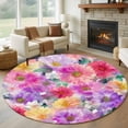thumbnail image 1 of Round Area Rugs Collection 8 Ft, Purple Pink Floral Non-Slip Residential Carpet, Spring Pastoral Daisy Indoor Crawling Mats Runner Rugs for Living Room/Dining Room/Bedroom, 1 of 8