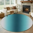 thumbnail image 1 of Round Area Rugs Collection 8 Ft, Turquoise Grey Ombre Non-Slip Residential Carpet, Farmhouse Gradient Minimalist Indoor Crawling Mats Runner Rugs for Living Room/Dining Room/Bedroom, 1 of 8