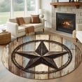 thumbnail image 1 of Round Area Rugs Collection 8 Ft, Western Texas Star Retro Non-Slip Residential Carpet, Rustic Farmhouse Wooden Brown Indoor Crawling Mats Runner Rugs for Living Room/Dining Room/Bedroom, 1 of 9