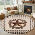thumbnail image 1 of Round Area Rugs Collection 8 Ft, Western Texas Star Vintage Non-Slip Residential Carpet, Rustic Wreath Black Beige Plaid Indoor Crawling Mats Runner Rugs for Living Room/Dining Room/Bedroom, 1 of 8
