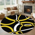 thumbnail image 1 of Round Area Rugs Collection 8 Ft, Yellow Geometric Non-Slip Residential Carpet, Modern Abstract Simple Lines Black Indoor Crawling Mats Runner Rugs for Living Room/Dining Room/Bedroom, 1 of 8