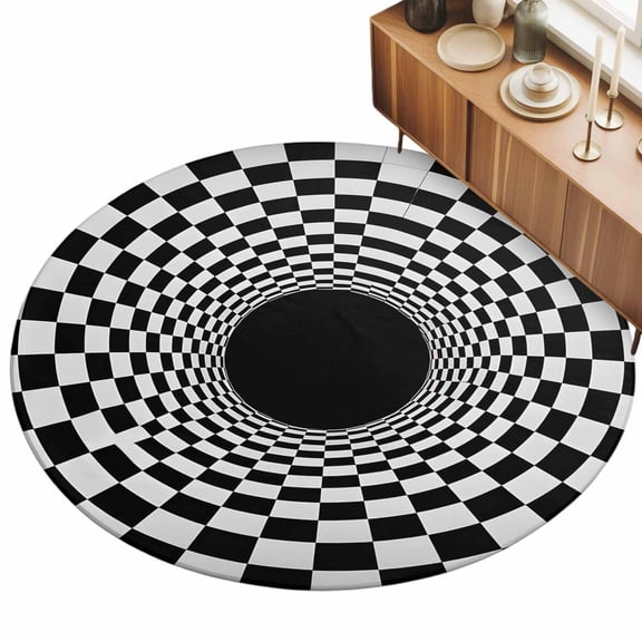 Round Area Rugs for Living Room,3D Vortex Tunnel 3ft Washable Rug with Non-Slip Backing Indoor Carpet,Black White Optical Illusion Background Soft Floor Mat for Bedroom Nursery Office Decor