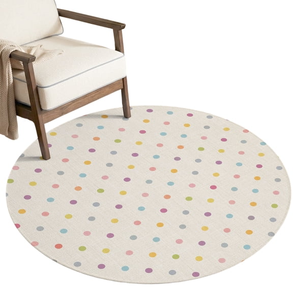 Round Area Rugs for Living Room,Colorful Polka Dot 5ft Washable Rug with Non-Slip Backing Indoor Carpet,Vintage Boho Polka Dot Soft Floor Mat for Bedroom Nursery Office Decor