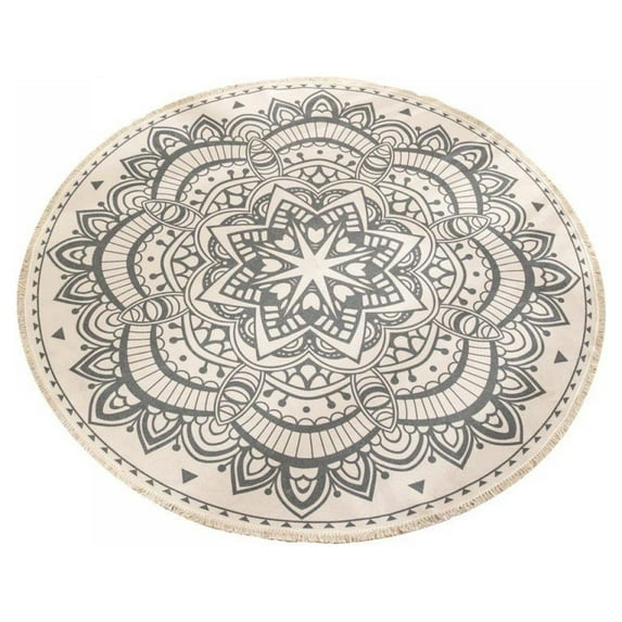Round Area Rugs Washable Chic Bohemian Mandala Hand Woven Cotton Round Rug with Tassels Indoor Throw Area Rug Circle Carpet for Living Room Kids Room