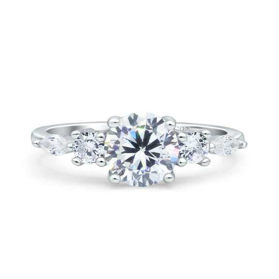 Round Art Deco Five Stone Engagement Ring CZ 925 Sterling Silver Size 5