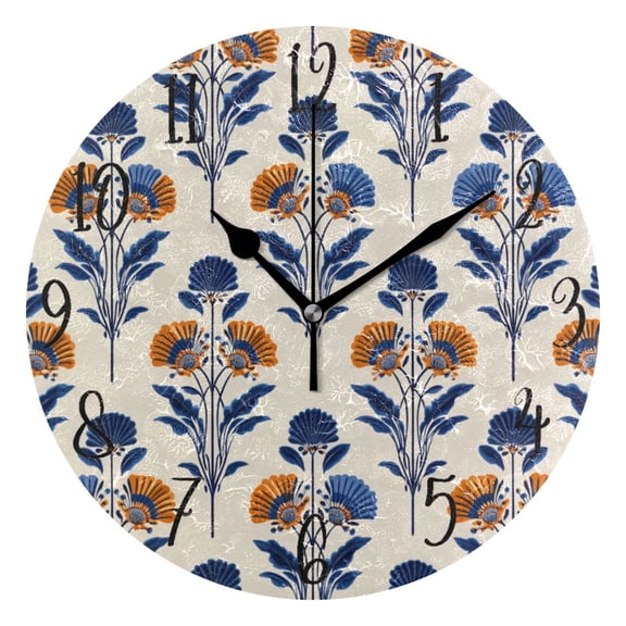 Round Art Wall Clock Vintage Oil Painting Texture Decorative Clock Black Pointer, Multi-Purpose Desktop & Hanging Creative Decor Clock for Home Living Room Art Deco Pattern