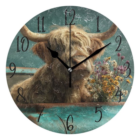 Round Art Wall Clock Vintage Oil Painting Texture Decorative Clock Black Pointer, Multi-Purpose Desktop & Hanging Creative Decor Clock for Home Living Room A Gray Calf