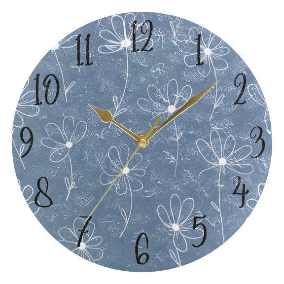 Round Art Wall Clock Vintage Oil Painting Texture Decorative Clock Gold Pointer, Multi-Purpose Desktop & Hanging Creative Decor Clock for Home Living Room Simple White Outline Cartoons