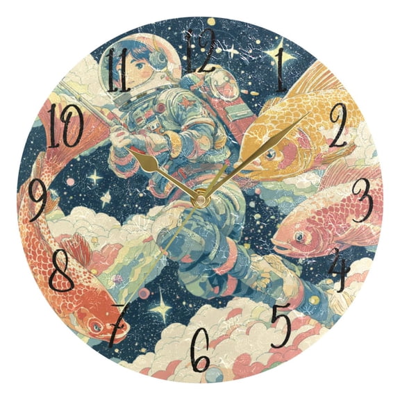 Round Art Wall Clock Vintage Oil Painting Texture Decorative Clock Gold Pointer, Multi-Purpose Desktop & Hanging Creative Decor Clock for Home Living Room Space Suit Anime