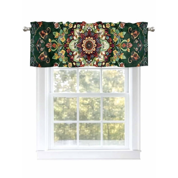 Round Artistic Floral Valances for Windows, Rod Pocket Kitchen Valance Curtains - Soft & Washable Small Window Treatment for Living Room, Bathroom, Vivid Colors , 42x12 Inch, 1 Panel