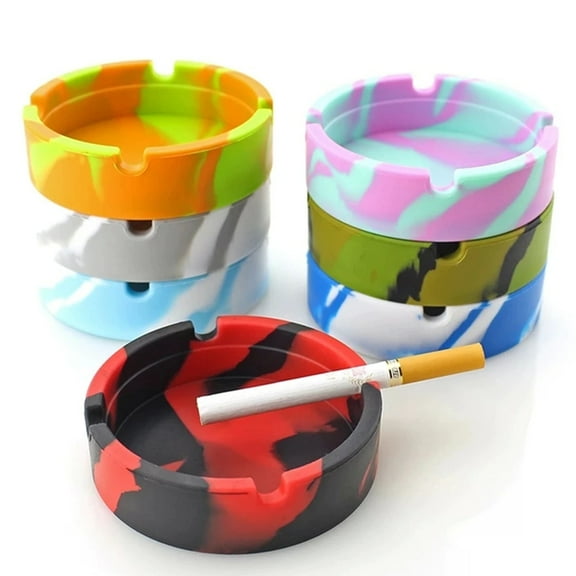 Round Ashtray Small Simple Basic Silicone Plastic Light Portable Mini Bar