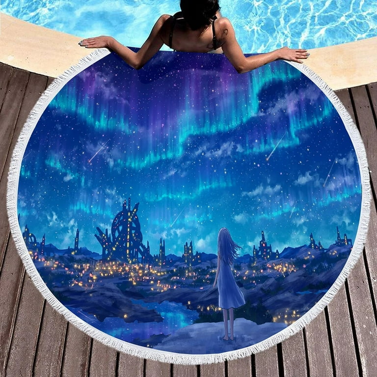 Round Aurora Print Beach Towel Polyester Sand Resistant Beach Blanket Soft Absorbt Quick Dry Pool Towel Portable Picnic Mat Walmart