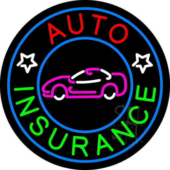 Round Auto Insurance Car Logo LED Neon Sign 26 x 26 - inches, Clear Edge Cut Acrylic Backing, with Dimmer - Bright and Premium built indoor LED Neon Sign for automotive store, and mall.