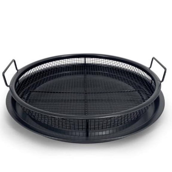Round BBQ Basket Tray Stainless Steel Grill Pan Outdoor Cooking Accessory,For for Camping Picnic Backyard 33Cm Diameter 8Cm Height(black)