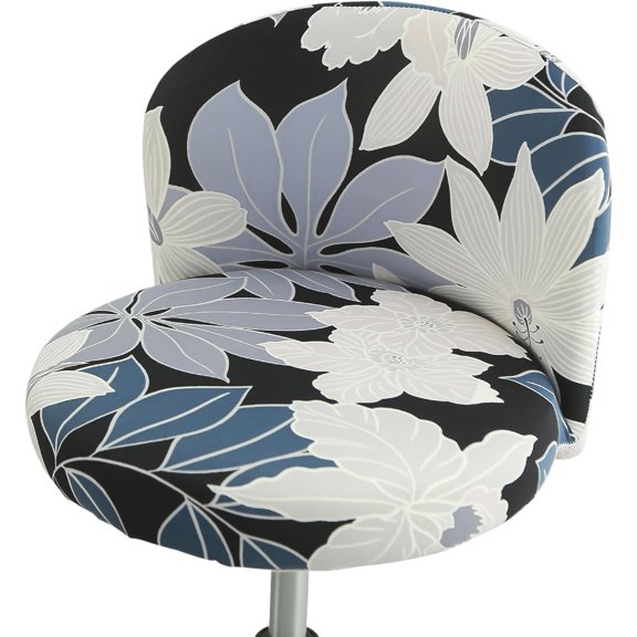 Round-Back Office Chair Cover, Stretchable Desk Chair Cover Protector with Triple-Stitched Edges Anti-Slip Slipcovers for Chairs,Covers Only (Black Background Blue Patterns)