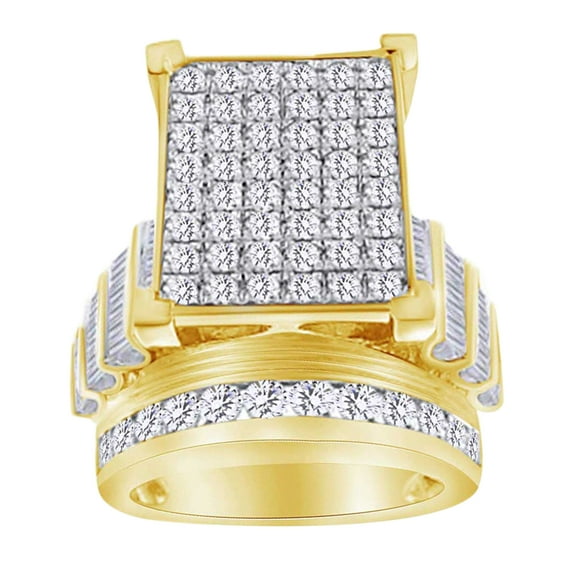 AFFY Round & Baguette Cut (1 Cttw) White Natural Diamond Cluster Engagement Ring