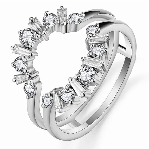 Round & Baguette Cut Diamond Ring Guard in 925 Sterling Silver- Wedding Ring Jacket- Engagement Ring Wrap- Elegant Ring Guard- Handmade Jewelry