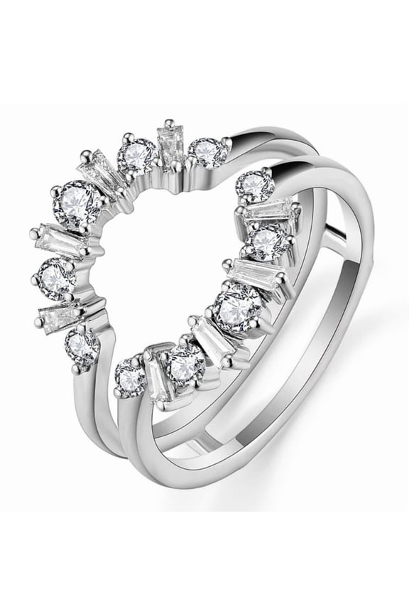 Round & Baguette Cut Diamond Ring Guard in 925 Sterling Silver- Wedding Ring Jacket- Engagement Ring Wrap- Elegant Ring Guard- Handmade Jewelry