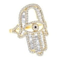 thumbnail image 1 of AFFY Round & Baguette Cut White Diamond (1.64 Cttw) Hamsa Palm Ring In 10K Solid Yellow Gold,Ring Size: 7.5, 1 of 1