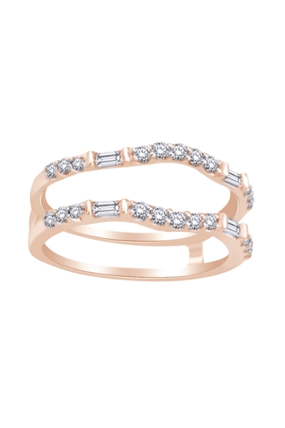 Round & Baguette Cut White Diamond Enhancer Ring Guard In 14K Solid Rose Gold (0.5 Cttw)