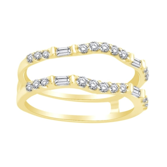 AFFY Round & Baguette Cut White Diamond Enhancer Ring Guard In 14K Solid Yellow Gold (0.5 Cttw)