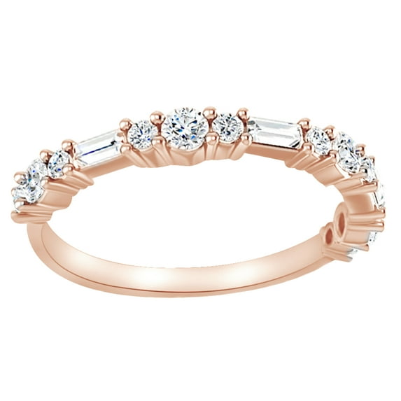 AFFY Round & Baguette Cut White Natural Diamond Anniversary Band Ring In 14K Solid Rose Gold (0.37 Ct)