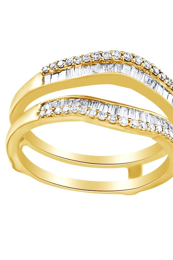 Round & Baguette Cut White Natural Diamond Enhancer Ring Guard In 14K Solid Yellow Gold (0.5 Ct)