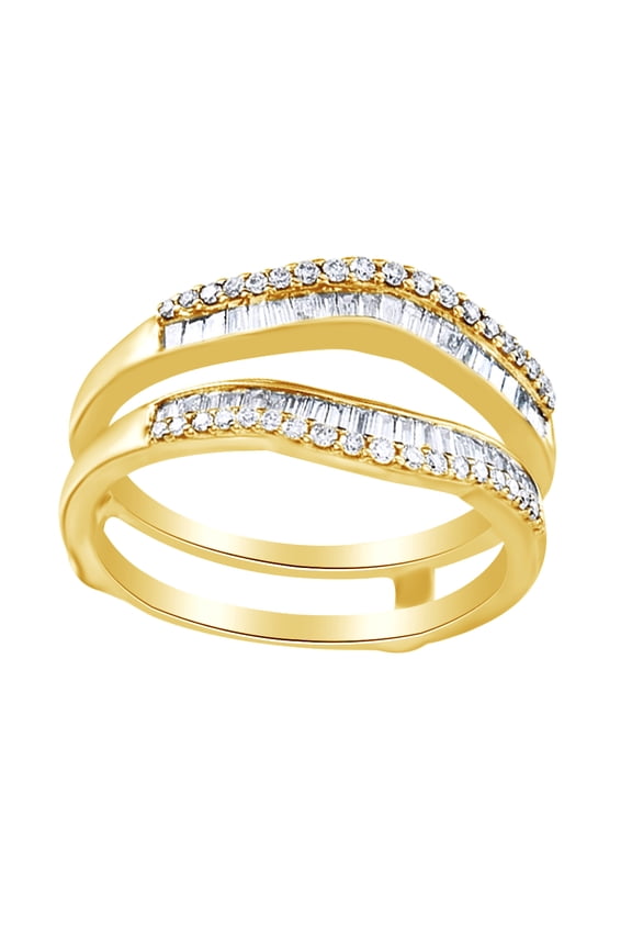Round & Baguette Cut White Natural Diamond Enhancer Ring Guard In 14K Solid Yellow Gold (0.5 Ct)