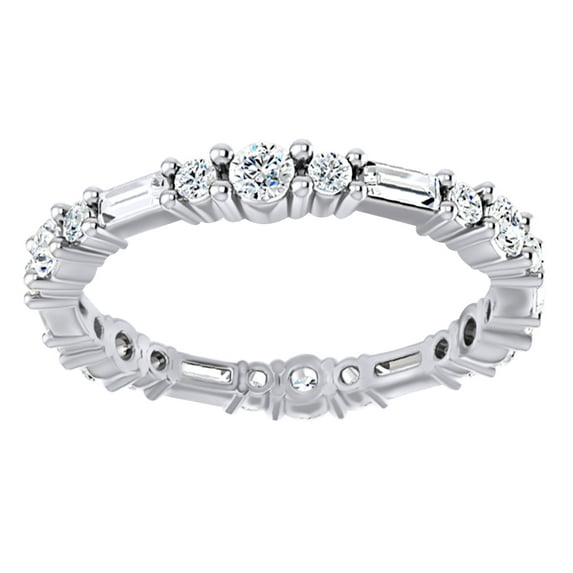 Round & Baguette Cut White Natural Diamond Full Eternity Band Rind In 14K Solid White Gold (0.87 Ct)