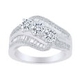 thumbnail image 1 of AFFY Round & Baguette Shape White Natural Diamond Bypass Engagement Ring In 10k Solid White Gold (1.5 cttw)-11.5, 1 of 1