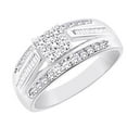 thumbnail image 1 of AFFY Round & Baguette Shape White Natural Diamond Cluster Fashion Ring In 10k White Gold (1 cttw) Ring Size-10, 1 of 2