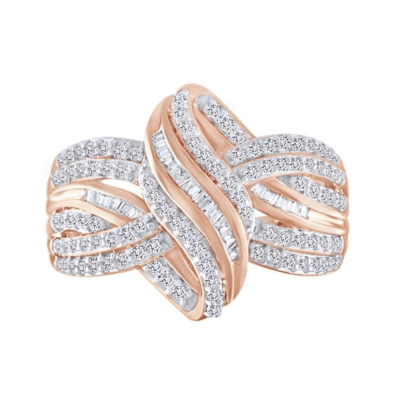 AFFY Round & Baguette Shape White Natural Diamond Cocktail Engagement Ring In 10k Solid Rose Gold (0.5 cttw)-5