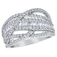 thumbnail image 1 of AFFY Round & Baguette Shape White Natural Diamond Loose Braid Ring in 10K White Gold (1 cttw), 1 of 1