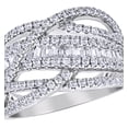 thumbnail image 1 of AFFY Round & Baguette Shape White Natural Diamond Loose Braid Ring in 10K White Gold (1 cttw), 1 of 1