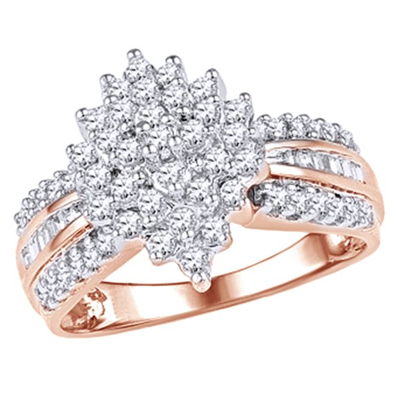 AFFY Round & Baguette Shape White Natural Diamond Marquise Cluster Engagement Ring in 10K Rose Gold (0.75 cttw)