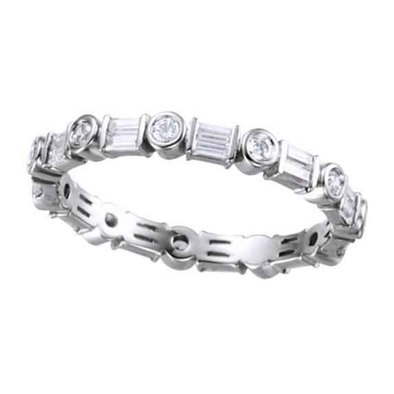 AFFY Round & Baguette White Natural Diamond Eternity Band Ring 14K Solid White Gold (0.62 Ct)